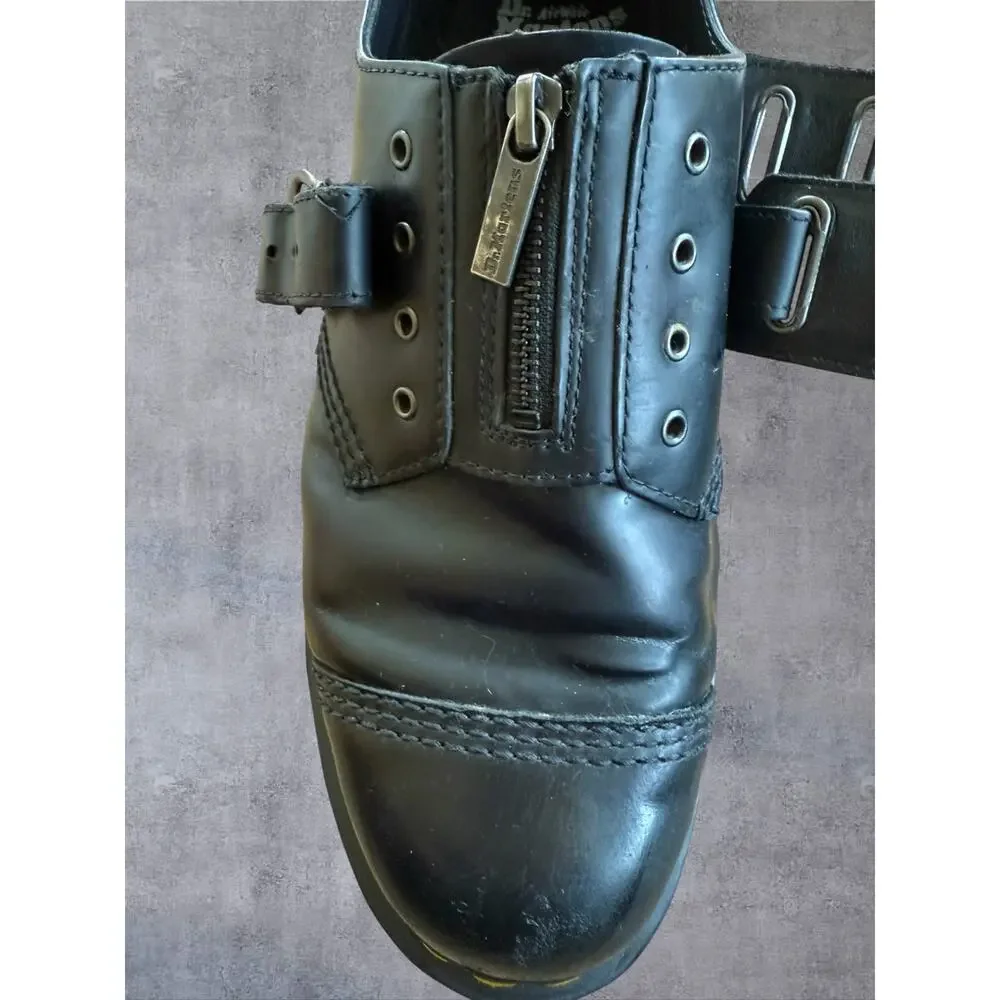Dr. Martens 1461 Quynn Low Buckle Zip Black Leather Shoes Mens 12 Wmns 13 EU 46